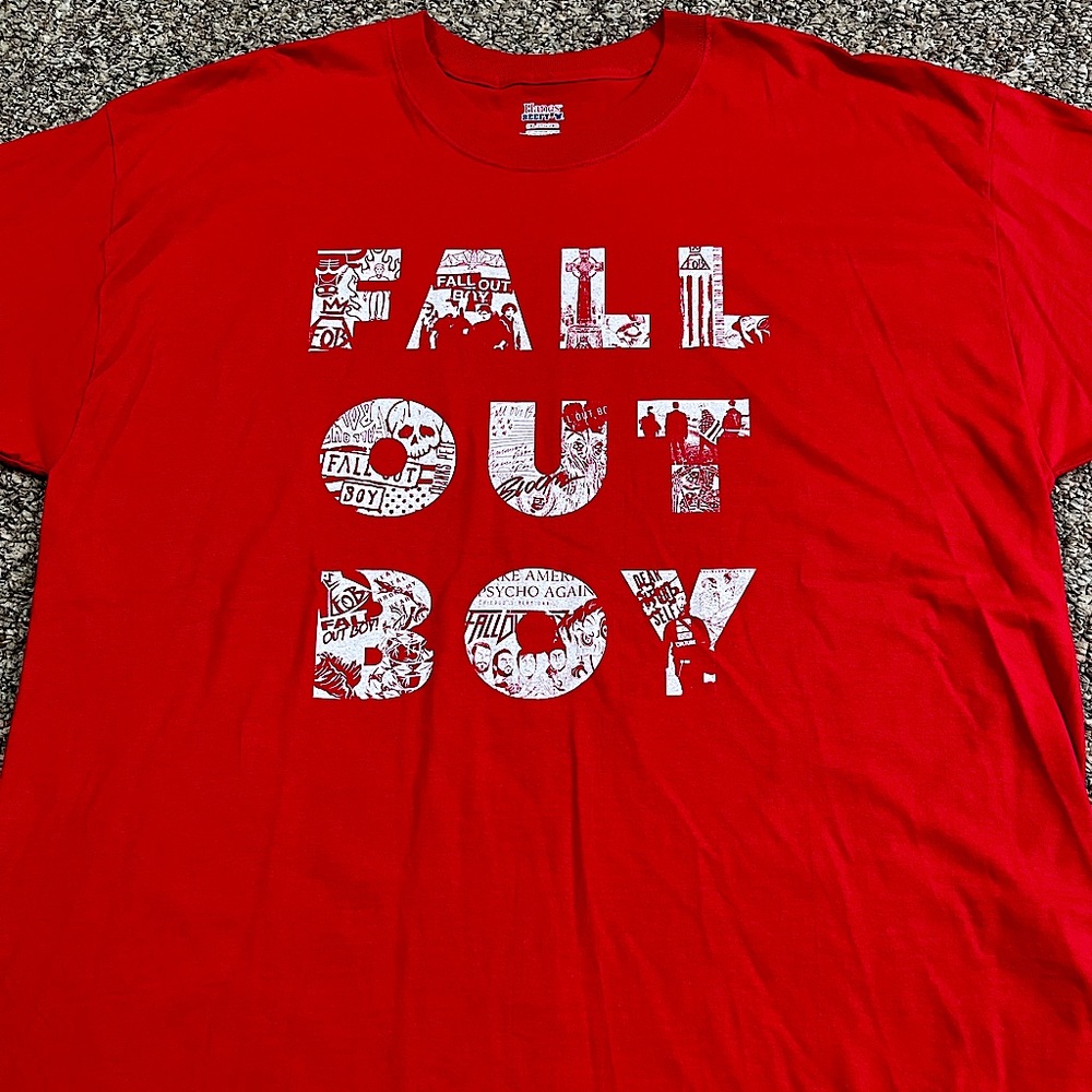 🎸 '19 Fall Out Boy Band FOB Simplistic Red Text Filled Album Covers UNWORN Tee